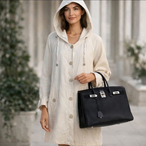 Jones New York Jackets & Blazers - white linen blend oversized Lagenlook hooded trenchcoat jacket/ coverup sz 1X